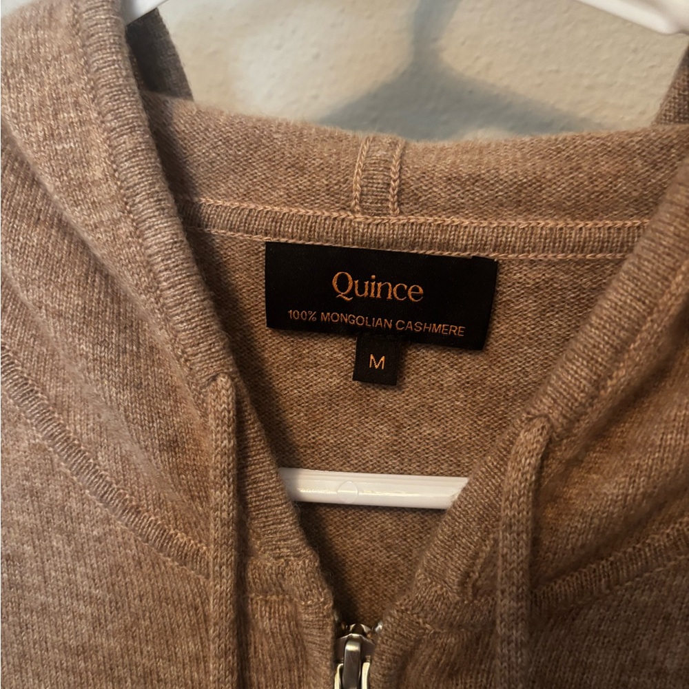 Quince Zip Cashmere Hoodie in Taupe Heather